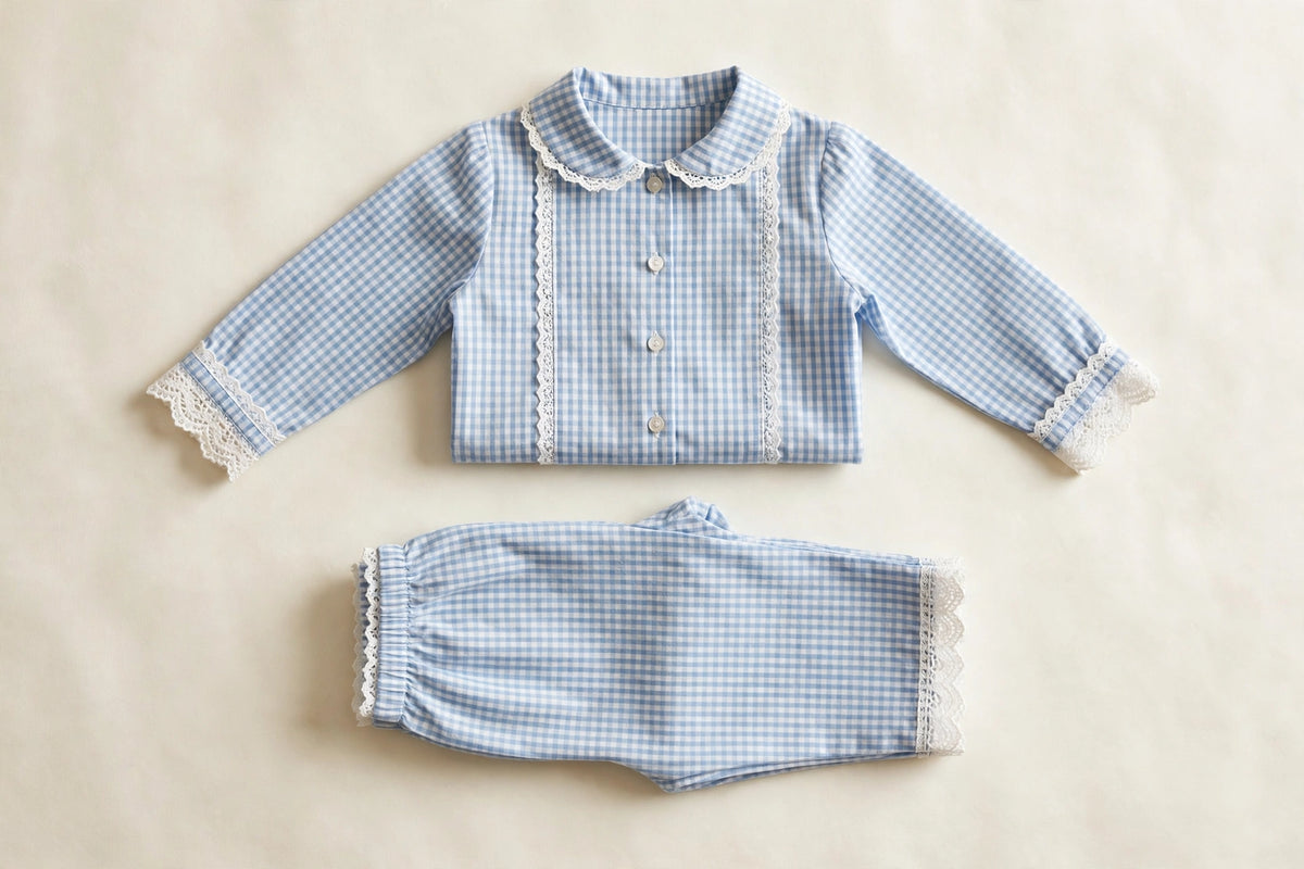 Blue Gingham Baby Pajama Set