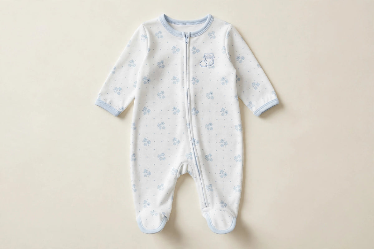 Blue Trim Baby Footed Pajamas