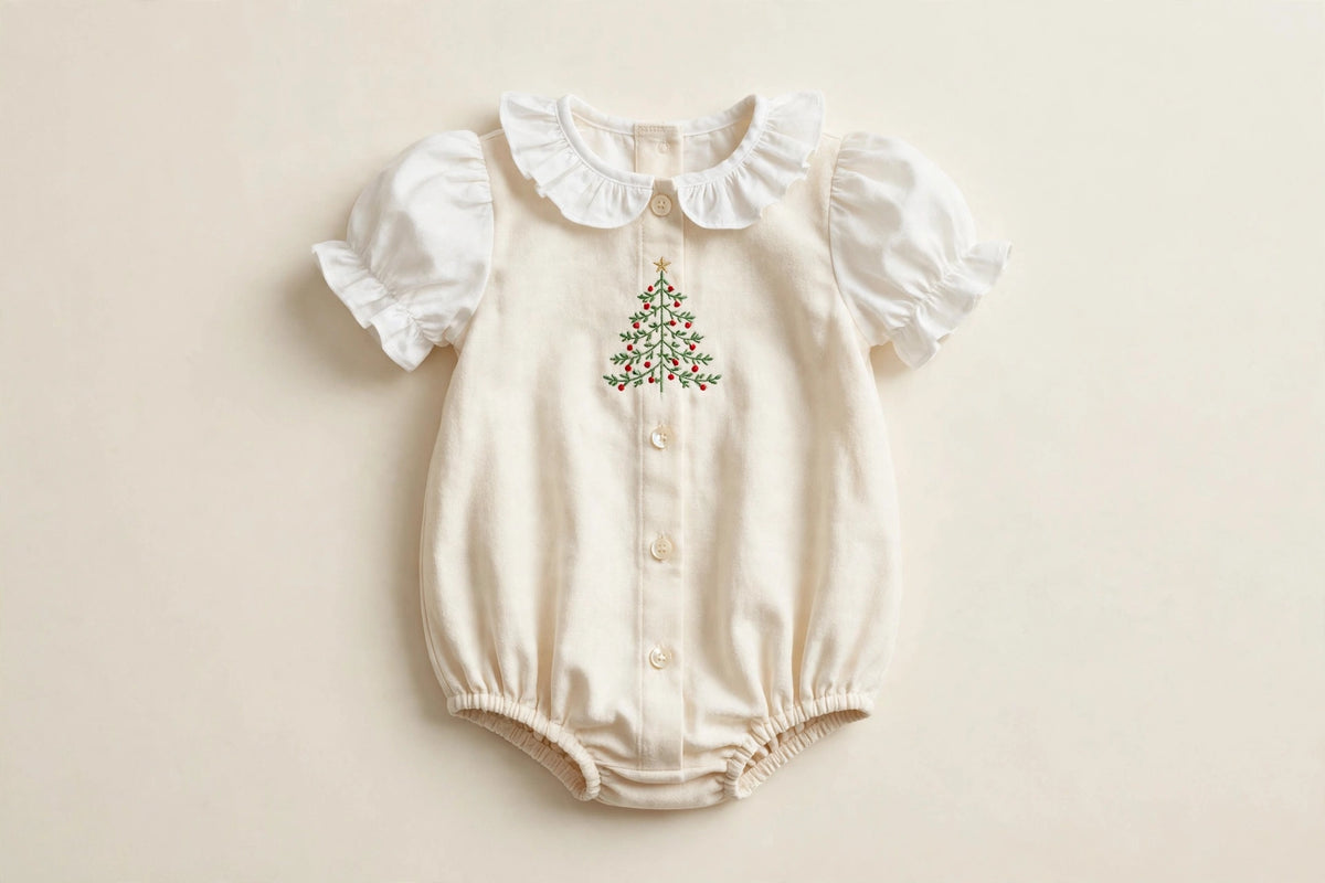 Christmas Tree Embroidered Baby Bubble