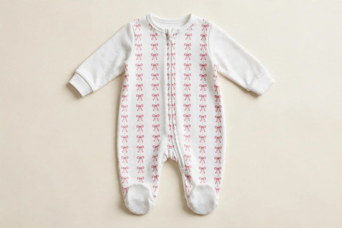 Pink Bow Print Footed Sleeper