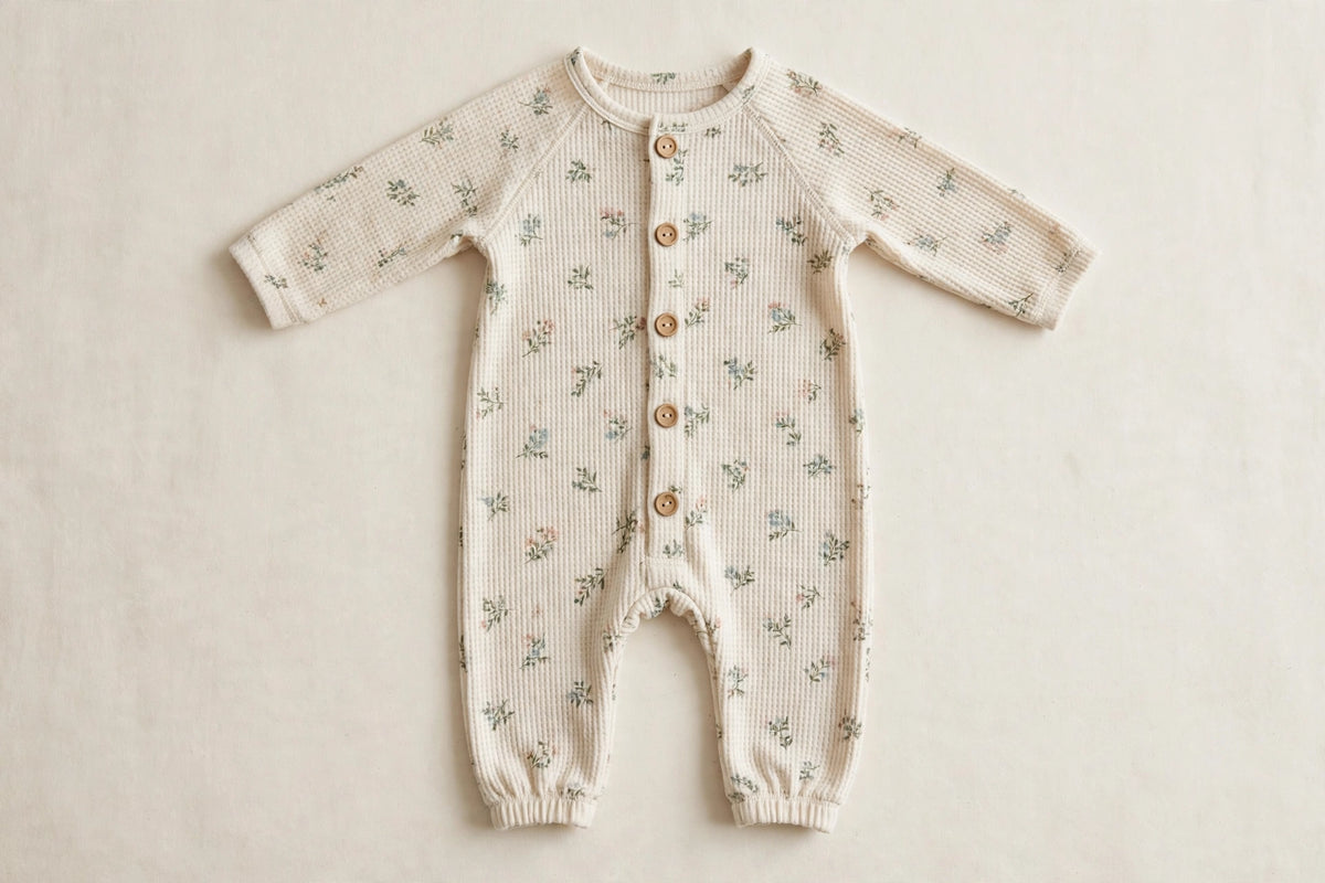 Winter Weather Waffle Jumpsuit — Floral Cream