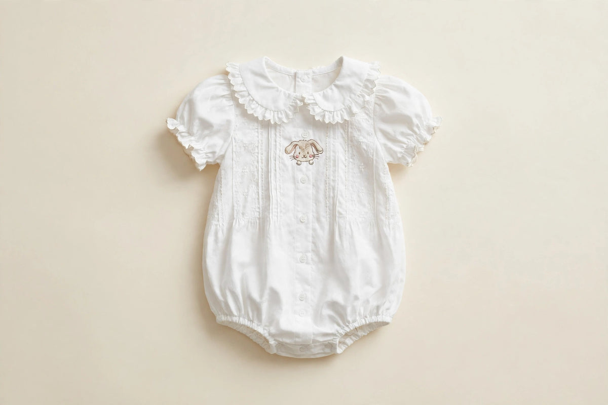 White Bunny Embroidered Baby Bubble